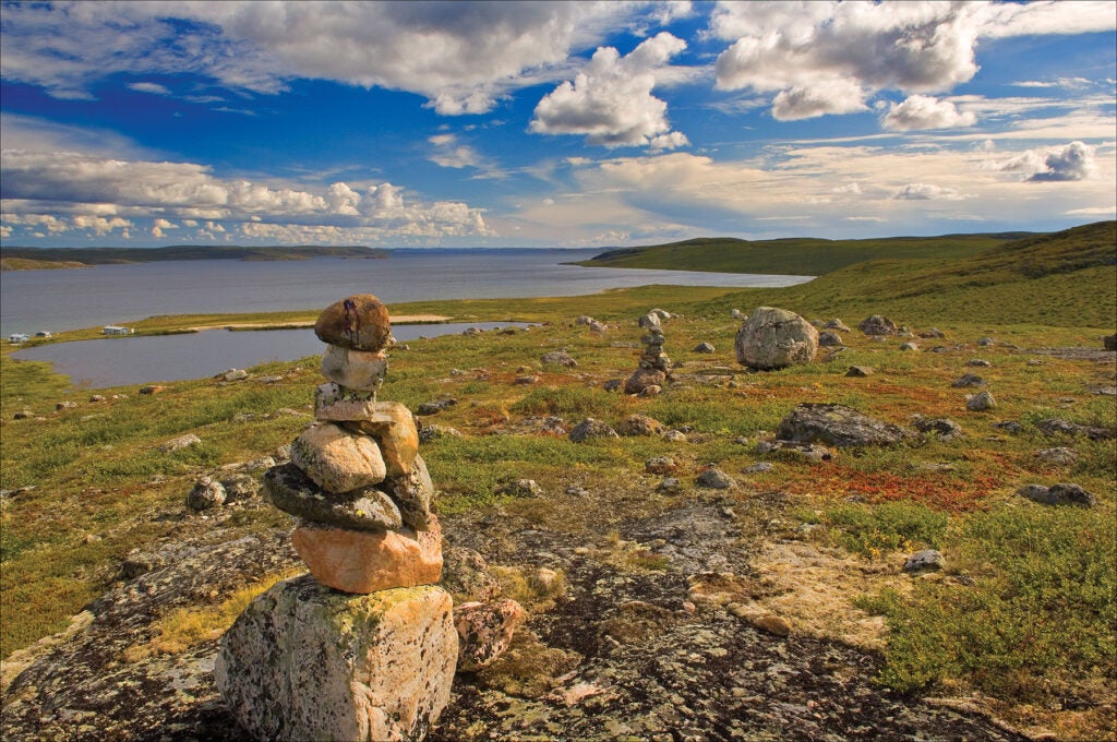 Inukshuk on top of hill in  the NWT barrenlands
