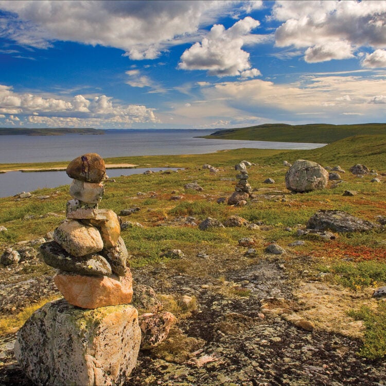 Inukshuk on top of hill in the NWT barrenlands